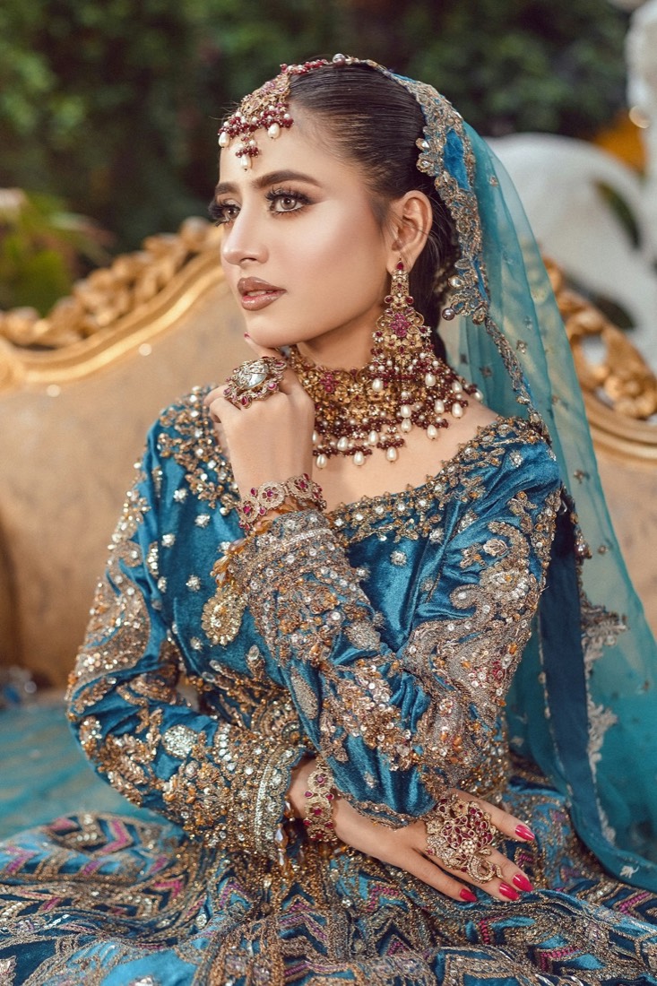 Teal & Gold Bridal Lehenga