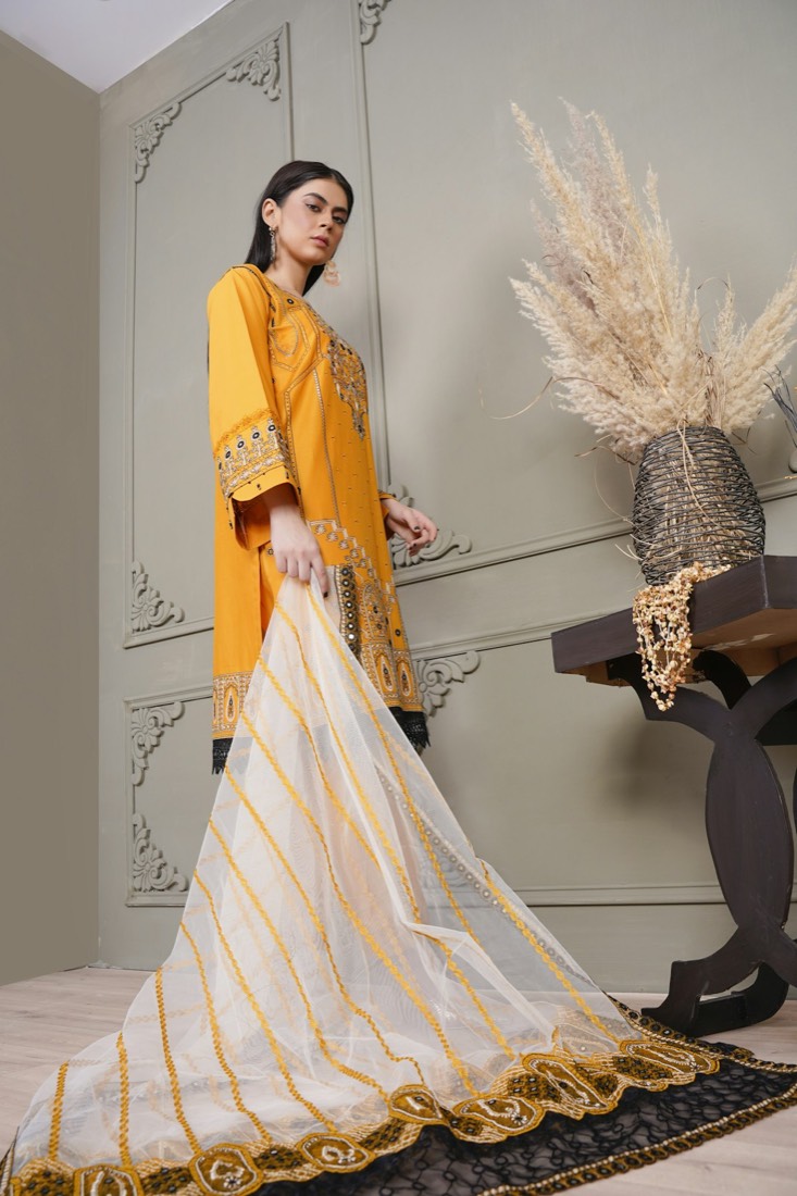 Mustard Kurta with Striped Dupatta