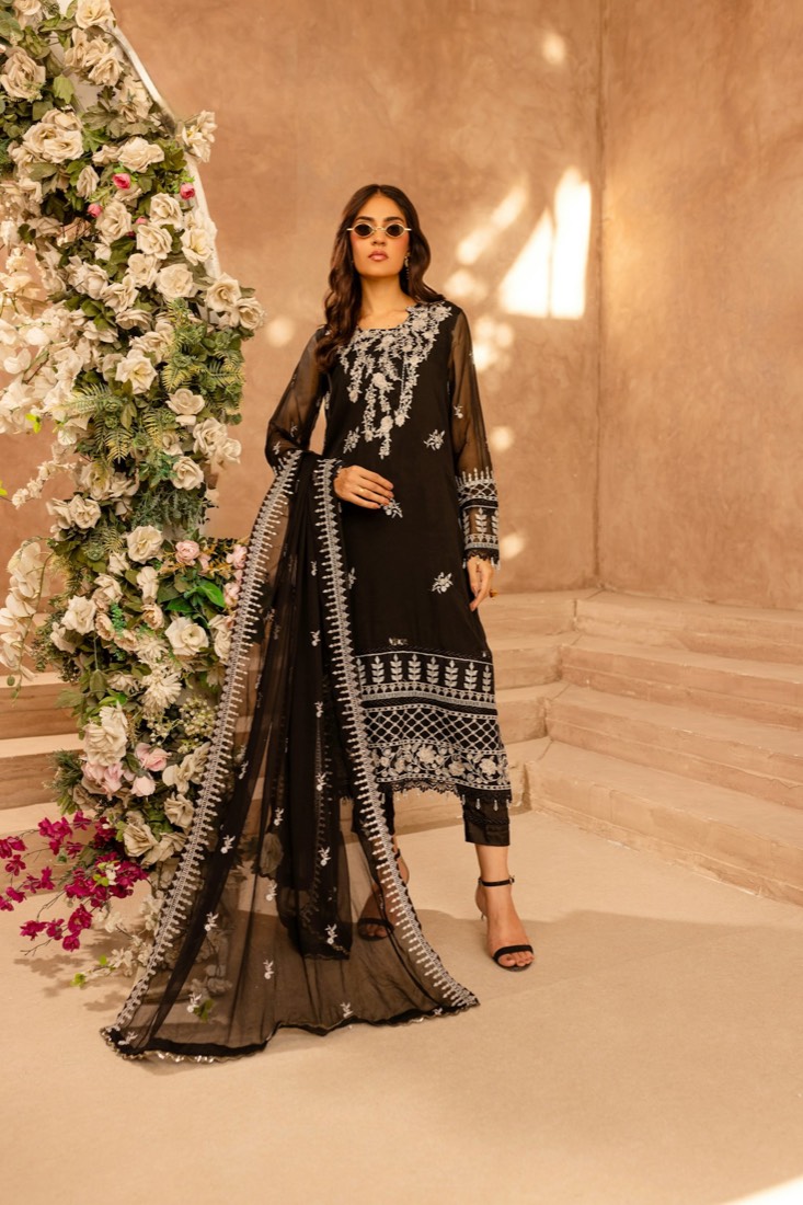 Black Embroidered Three-Piece