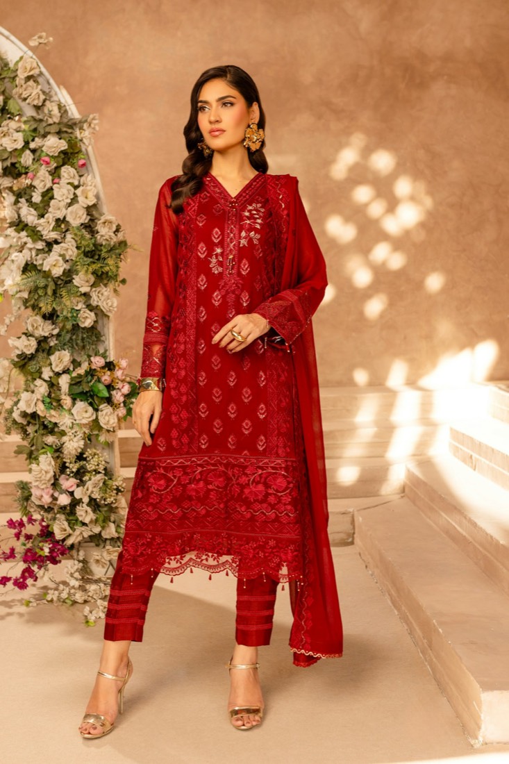 Red Embroidered Formal Suit